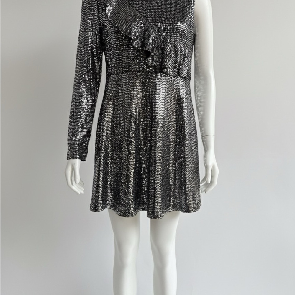 Zara Girls Silver One-Shoulder Sequin Dress